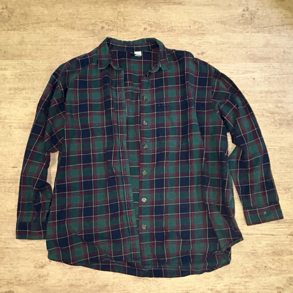 divided plaid button up